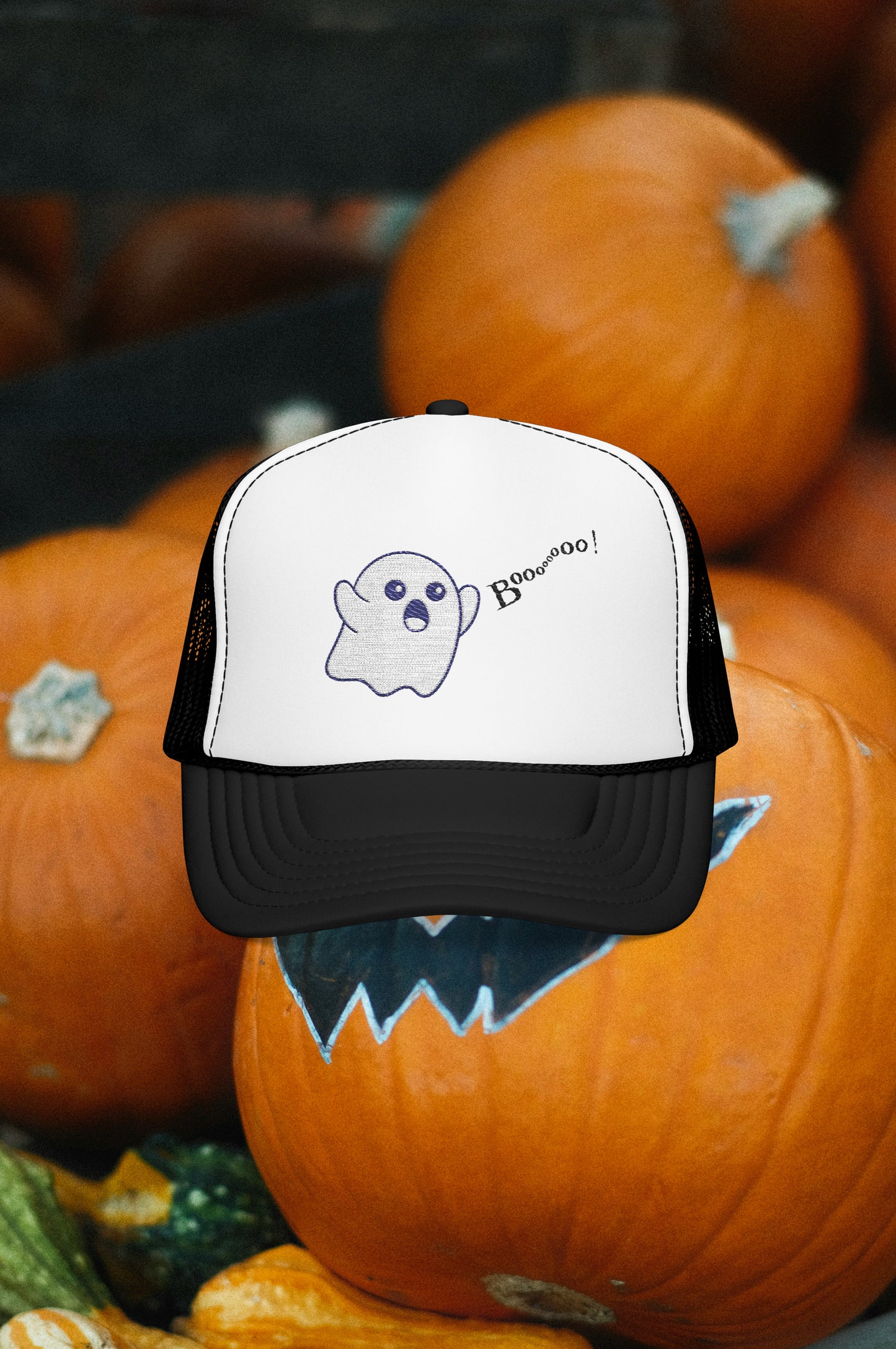 Spooky Ghost Foam Trucker Hat Embroidered Cap