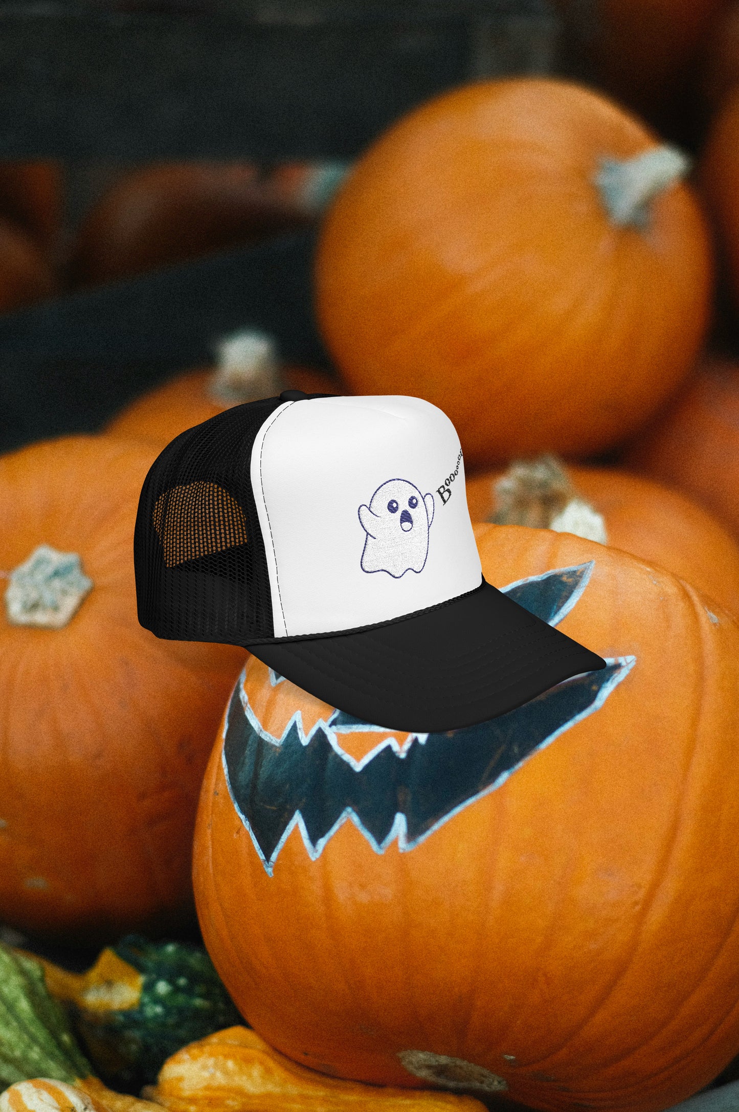 Spooky Ghost Foam Trucker Hat Embroidered Cap