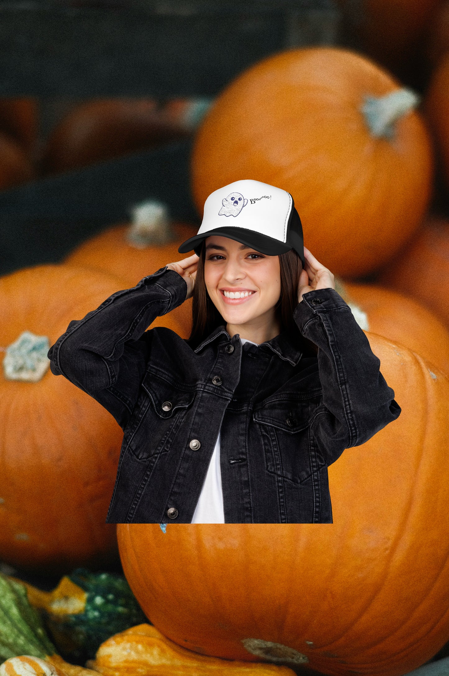 Spooky Ghost Foam Trucker Hat Embroidered Cap