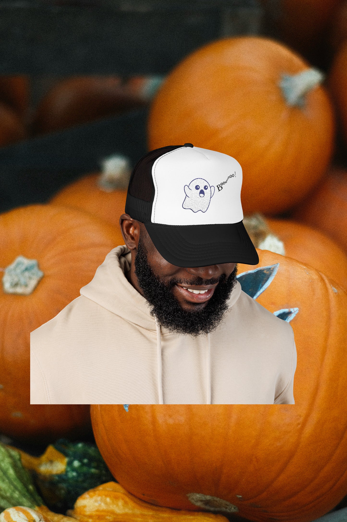Spooky Ghost Foam Trucker Hat Embroidered Cap